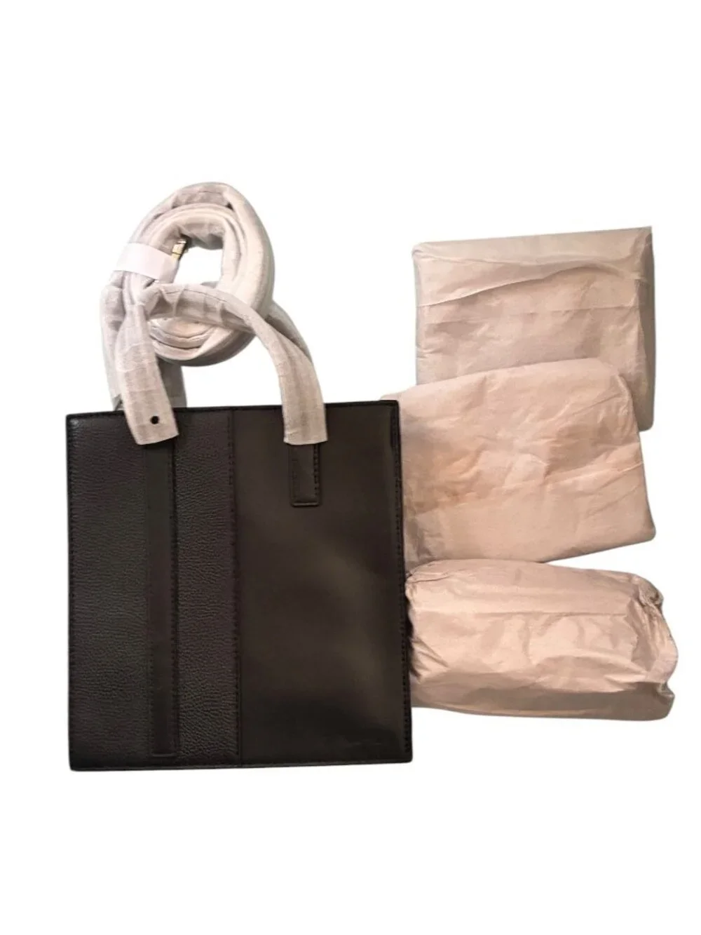 WE-AR4 The Bi Convertible Tote Bag Black Structured‎ Leather Strap & Handle NEW
